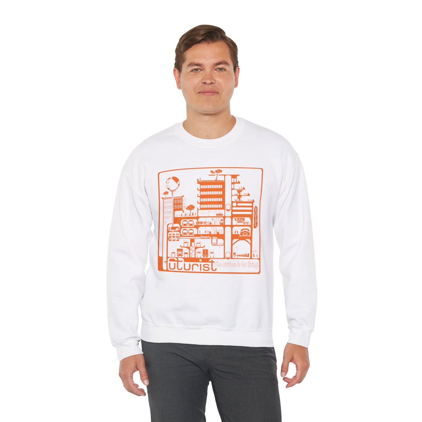 The Surface is for Living Unisex Heavy Blend™ Crewneck Futurist Sweatshirt