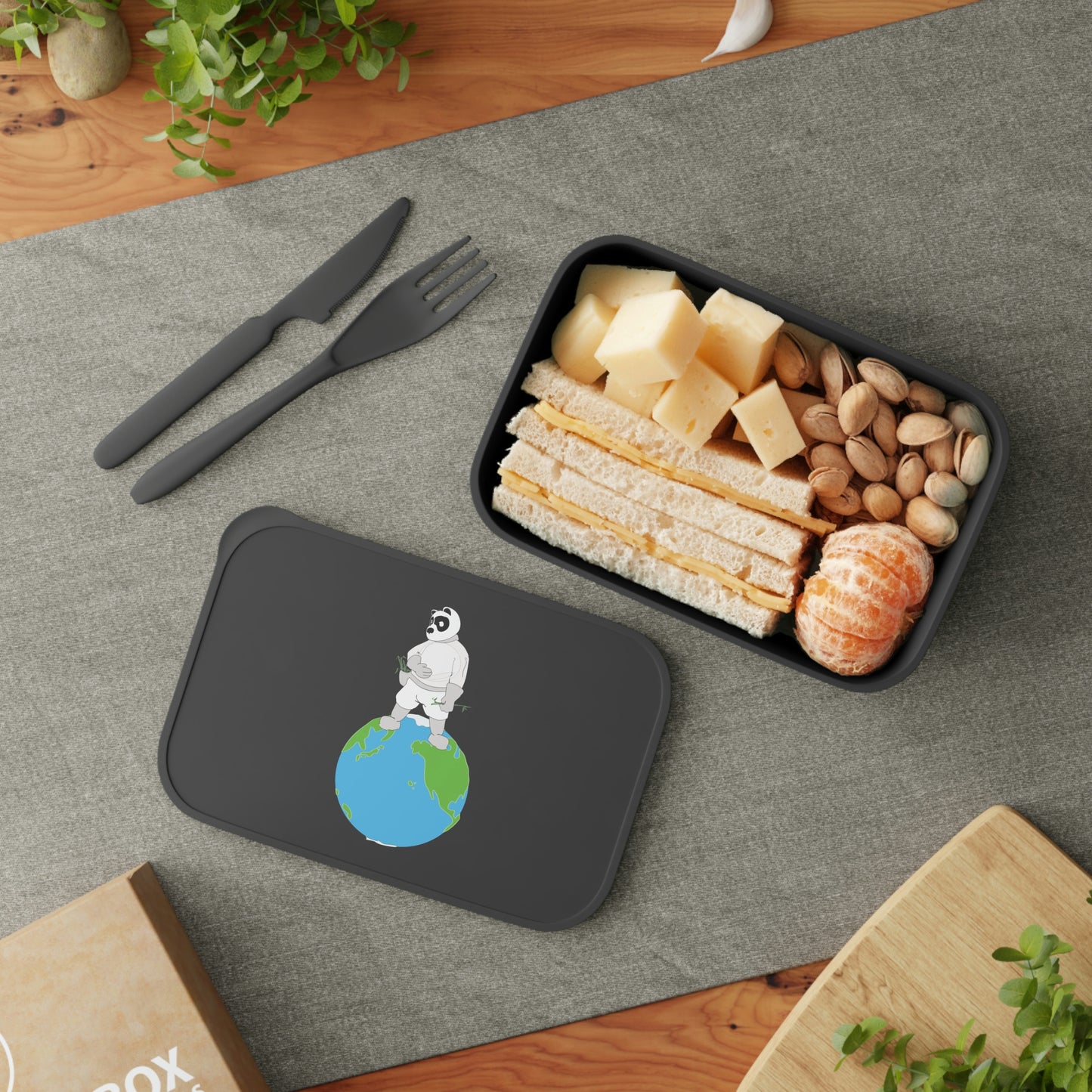 Space Panda Bento Box with Band and Utensils
